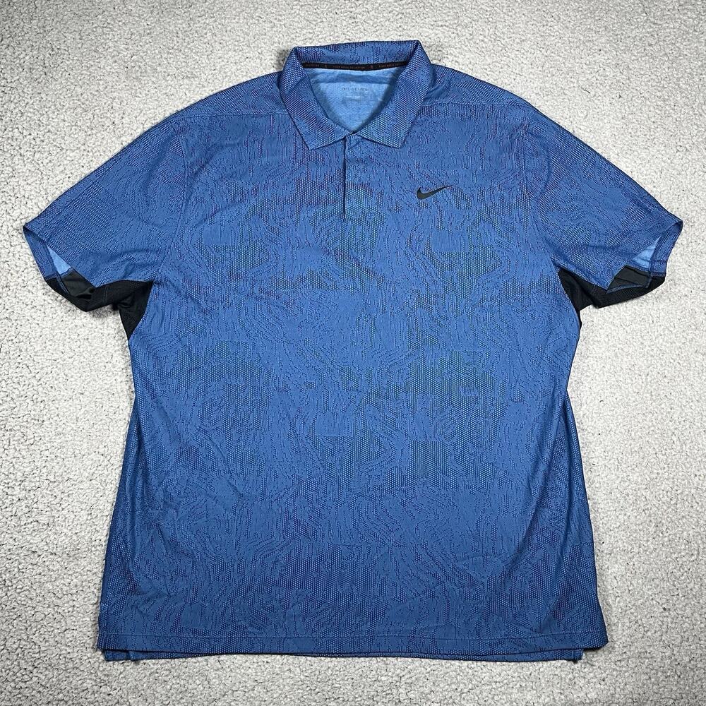 Nike Polo Shirt Mens XL Floral Tiger Woods Dri Fit Adv Perfromance Golf Snap